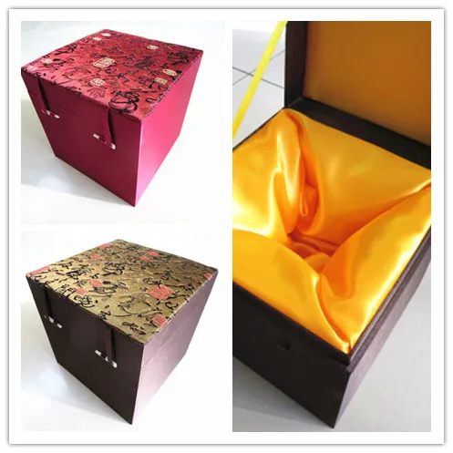 Cotton Filled Square Cube Chinese Wood Storage Box Decoration Gift Packaging High End Silk Fabric Jewelry Stone Collecting Case | Дом и сад