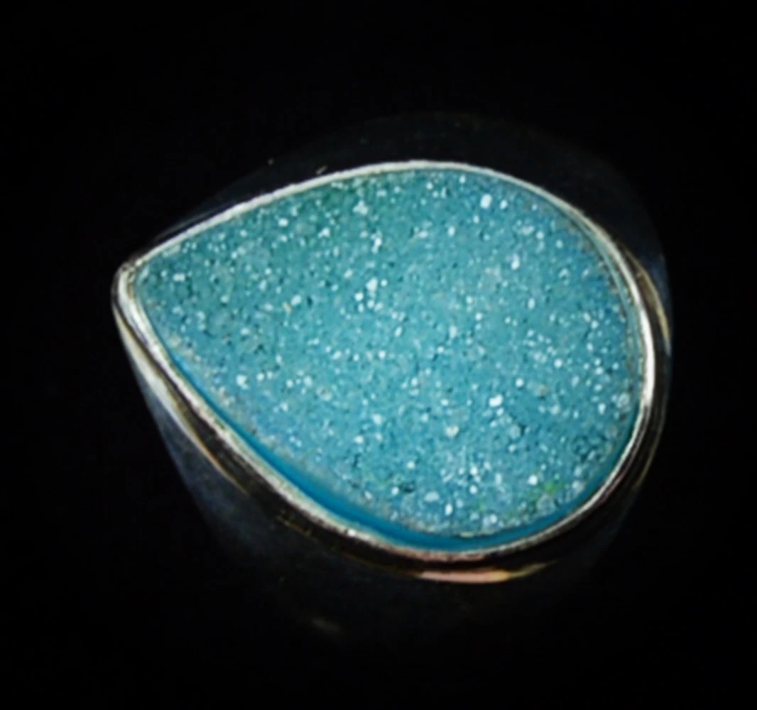 

Hand make Genuine Agate Druzy Ring, 100% 925 Sterling Silver, Size : 7 , 9 g, AR0018