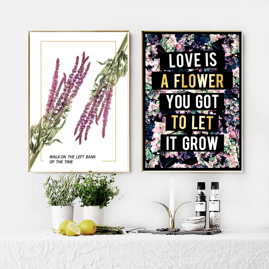 Canvas Painting Lavender Love Quotes Wall Art Nordic Posters And Prints