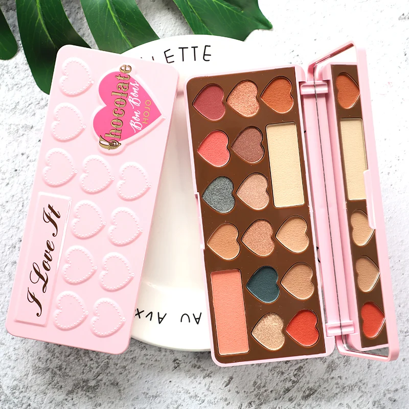 HOJO Heart-shaped Chocolate Eyeshadow Matte Eye Shadow Palette Pressed Highlighter Glitter Powder Eyeshadow Pallete Sunset