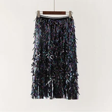 Женские Летние Осенние юбки до середины икры с блестками и кисточками, женские повседневные модные сексуальные и вечерние блестящие юбки, 4 цвета, один размер 6Q2550