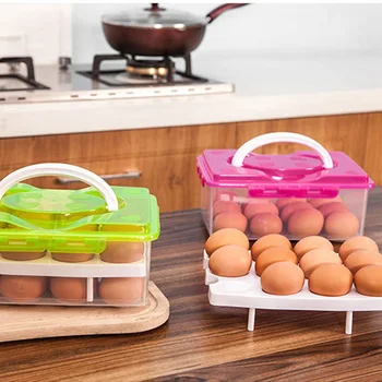 

High Quality 2 Layer 24 holes Plastic Egg Holder Storage Box Portable Kitchen Food Container Egg Storage Box Organizer
