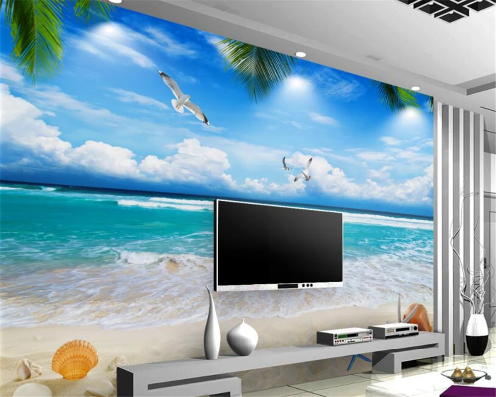

wallpaper living room bedroom murals blue sky white clouds beach sea view 3D TV backdrop wall mural papel de parede