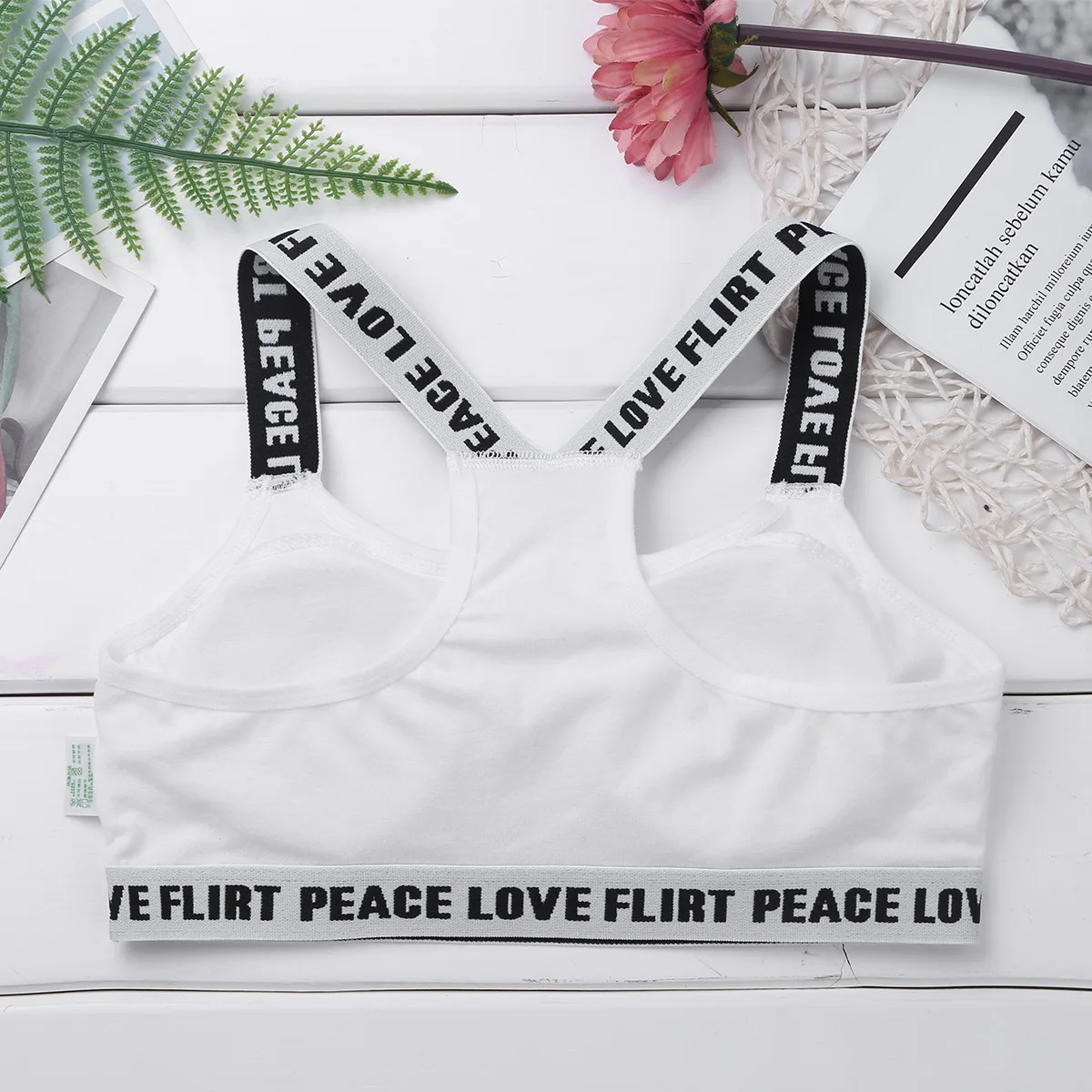 Teen Girls Soft Padded Cotton Letter Print Bra for Young Girls Puberty Growing Bras Underwear Training Bra Yoga Sports Gym Tops