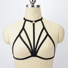 Сексуальное женское белье на Хэллоуин Харадзюку Связывание эластичный рейв тело жгут спандекс клетка бюстгальтер Черный готический ошейник укороченный топ жгут бюстгальтер