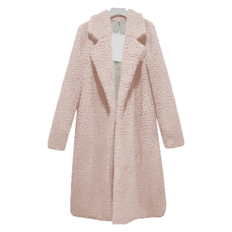 Wenyujh осень зима утолщенное женское длинное пальто из искусственного меха куртки с отворотом плюшевый кардиган облегающего размера плюс овечья шерсть верхняя одежда - Цвет: Pink