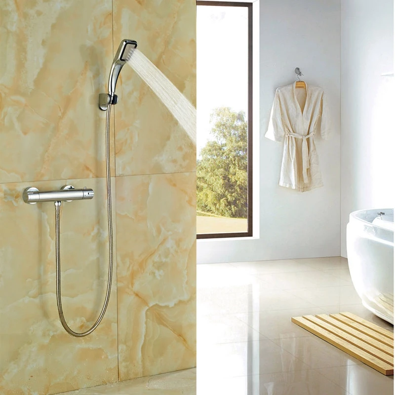 

Newly Design Chrome Polish Tub Faucet Wall Mounted Thermostatic Faucet Double Levers