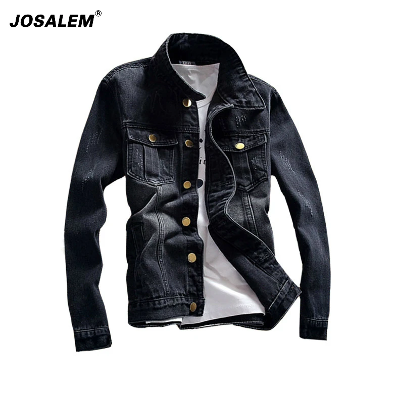 JOSALEM Men's Black Denim Jackets Retro Spring Men Jean Cotton Slim Fit Coats Fashion Brand Man