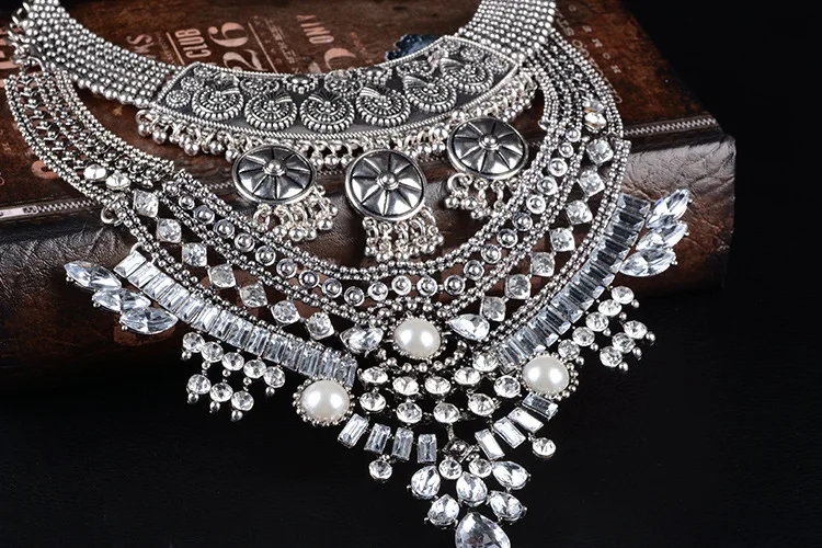 2017 Boho серебряный металлический чокер колье классика длинное большое Хрустальное