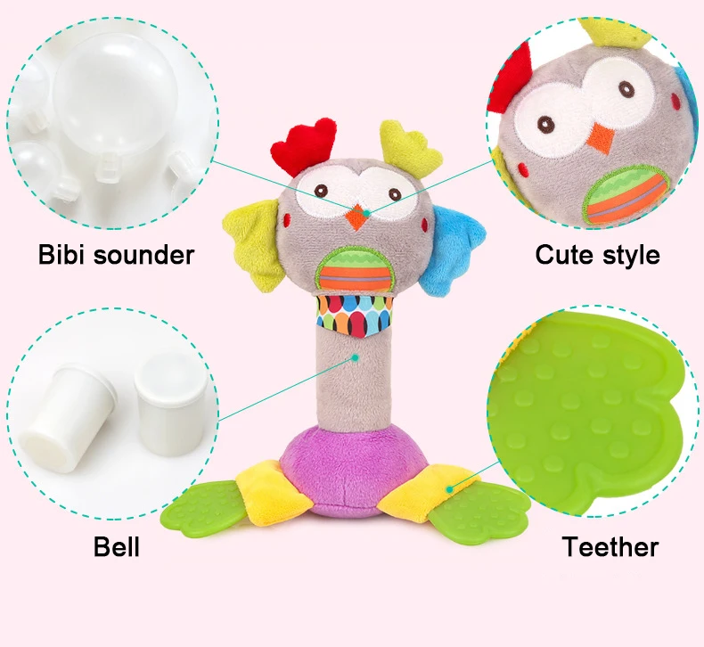 baby toys 13-24 Months Rattle for newborn children handspike Musical bibi sounder stuffed animal  rabbit owl dog turtle bird bee
