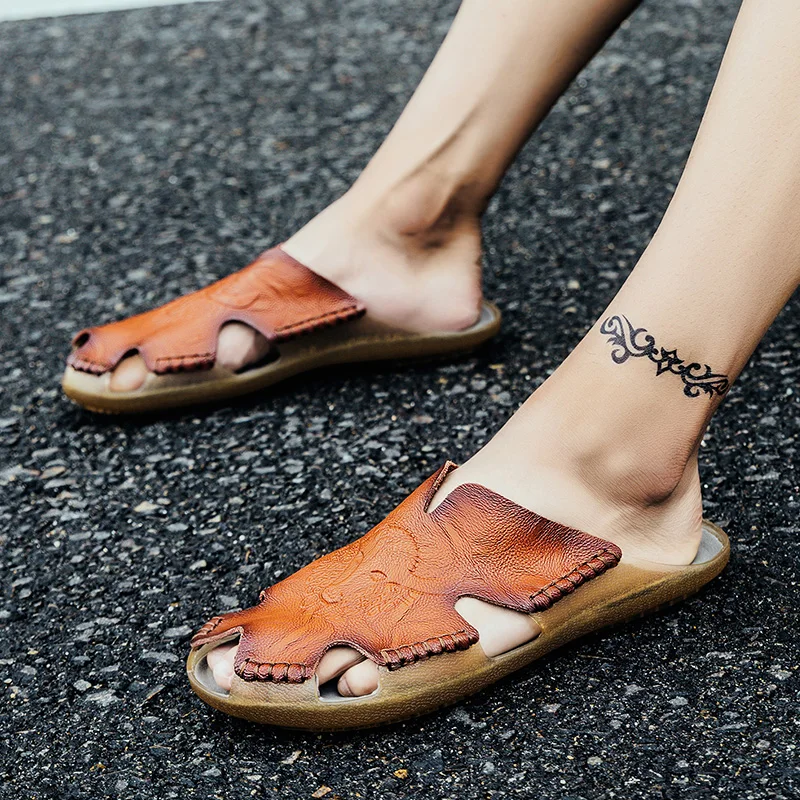 

2018 new Fashion Men Sandals Genuine Leather Men Sandals Summer outdoor Breathable Beach Shoes Flip Flops Male Casual Slippers 5