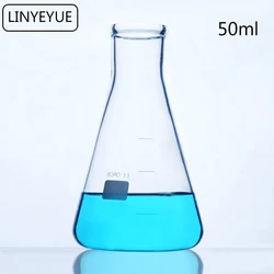 Linyeyue balão cônico de vidro para máscara facial, 50ml, garrafa de borosilicato, vidro, resistente a altas temperaturas, equipamento de laboratório