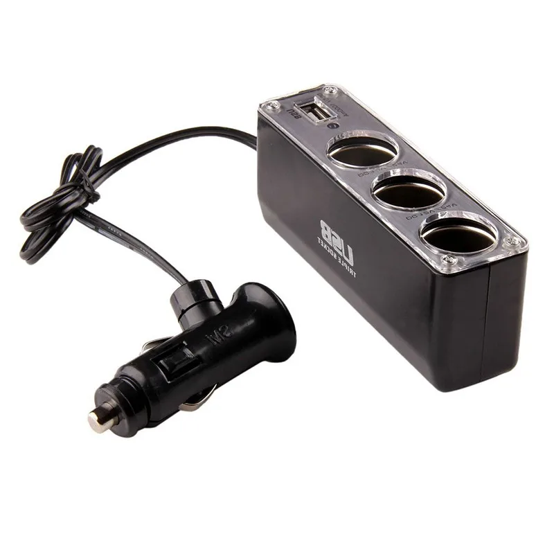 Автомобильный прикуриватель розетка удлинитель адаптер кабель 3 вилки + 1 USB