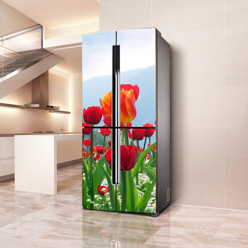 Цветы тюльпаны самоклеющиеся наклейки на дверь холодильника декоративные наклейки на холодильник s для кухни гостиной украшения для дома