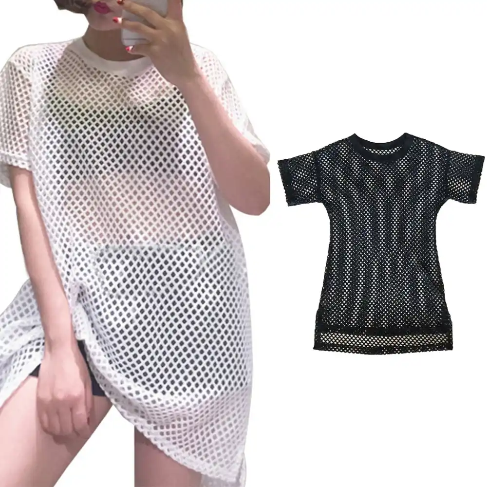 fishnet oversized t shirt dress