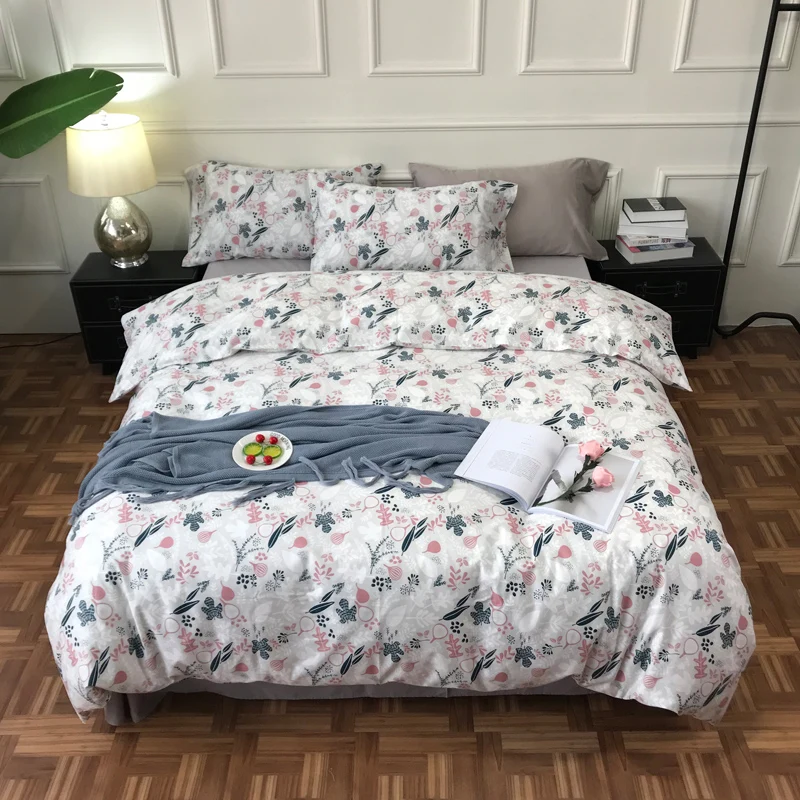

iDouillet Shabby Chic 100% Cotton Floral Bedding Set 4pcs Duvet Cover Bed Flat Sheet Pillowcases Queen King Size Home Textile