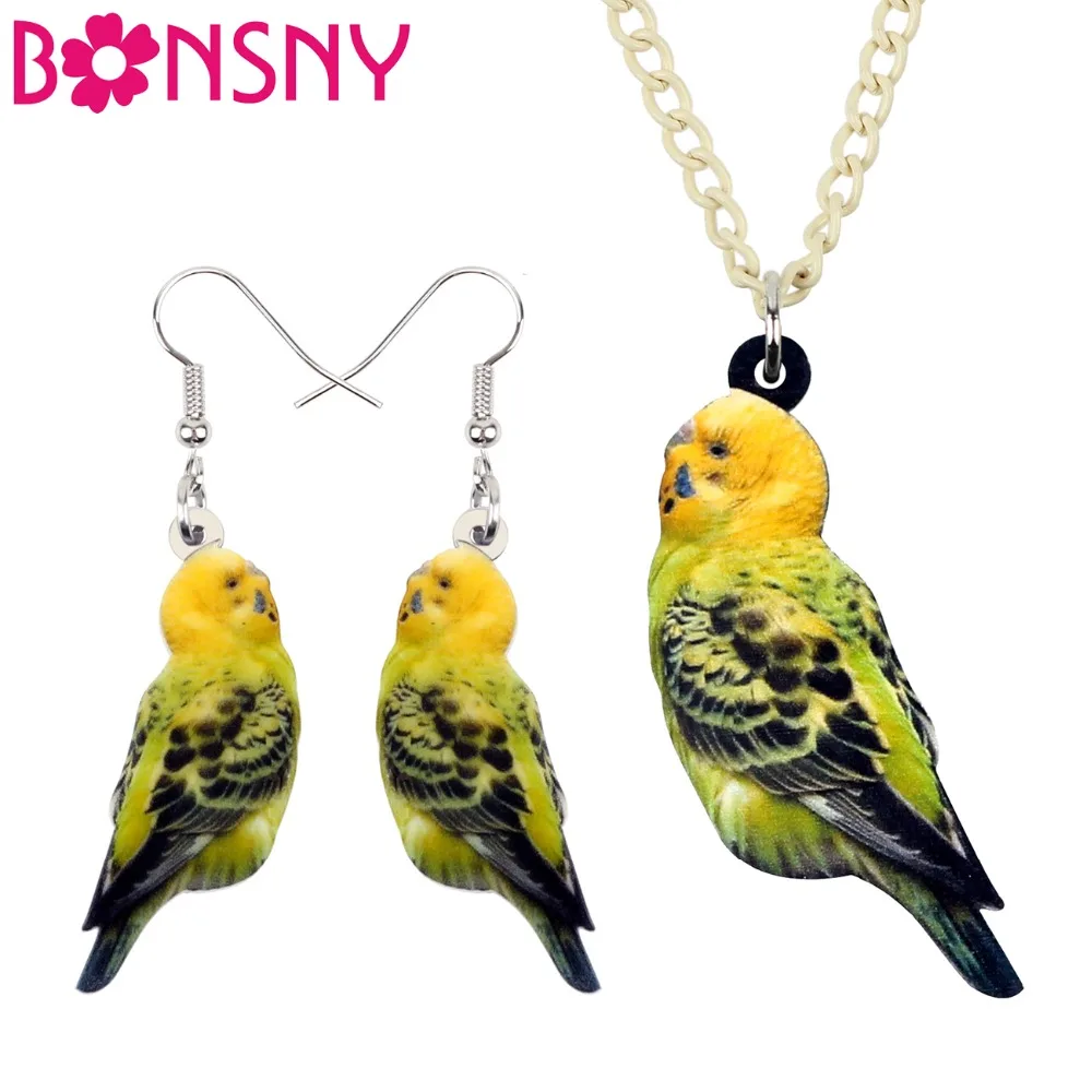 

Bonsny Acrylic Jewelry Sets Clever Budgerigar Parrot Bird Necklace Earrings Choker Fashion Pendant For Women Girls Decoration
