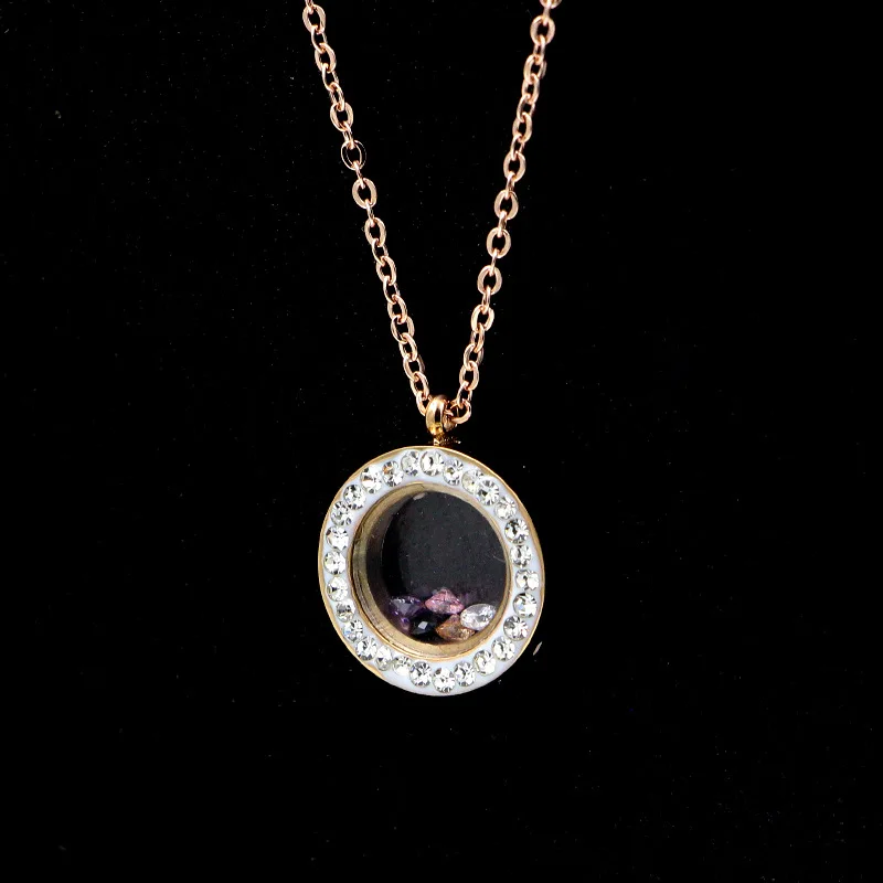 

Martick Korean Jewlery Round Pendant Necklace With Full Shining Cubic Candy Color Cubic Inside Glass Jewelry For Woman P151