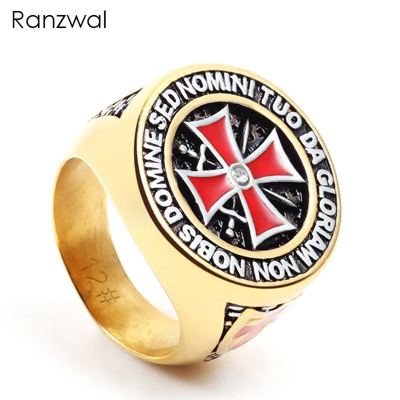  Ranzwal Punk Rock Crusader Cross Stainless Steel Rings for Men Knight Templar Ring Jewelry US SIZE 