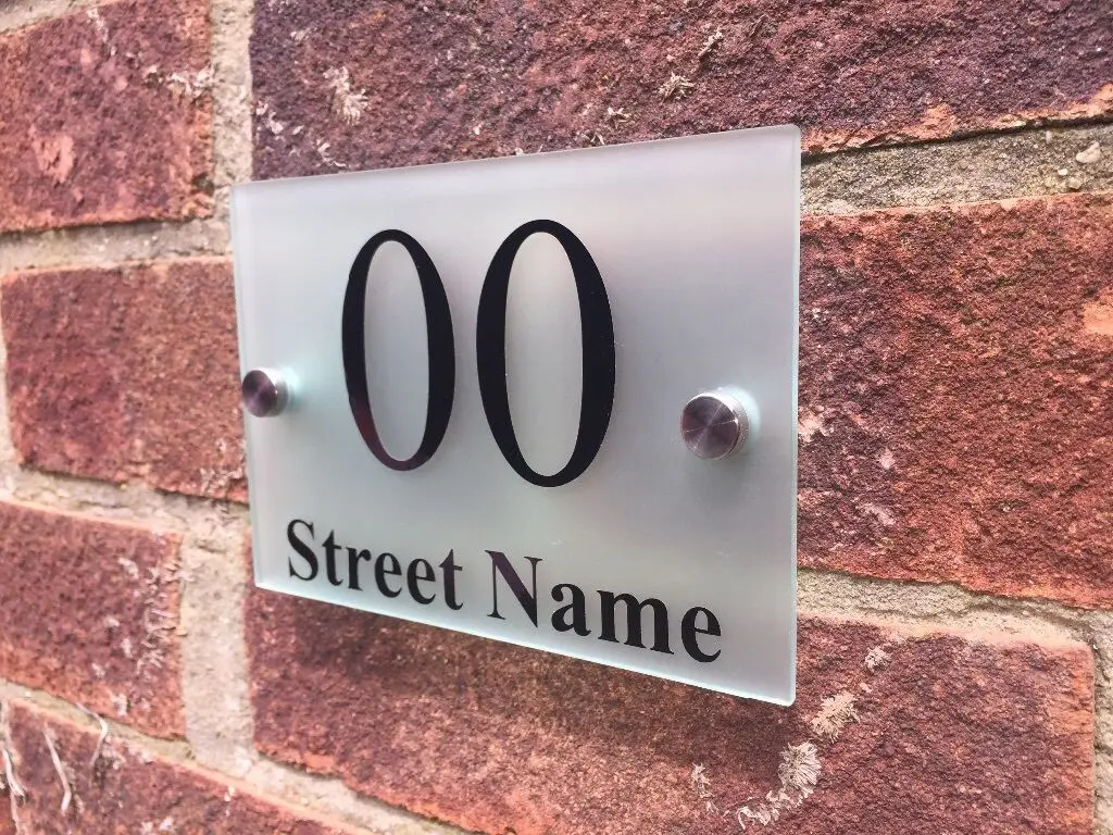 

Customize MODERN HOUSE SIGN DOOR NUMBER ADDRESS PLAQUE GLASS EFFECT FROSTED ACRYLIC