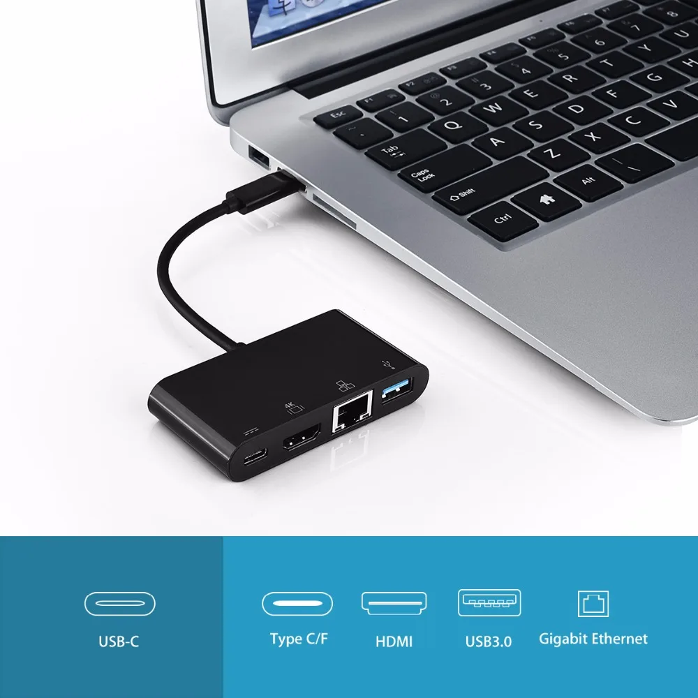 Victsing 4K UHD USB C to HDMI Ethernet USB 3 0 Type C F Charging Port