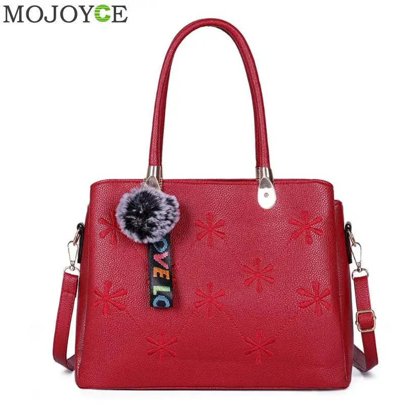 

Fashion Ladies Pompom Pendant Shoulder Messenger Handbags Casual PU Leather Women Snowflake Print Crossbody Bags