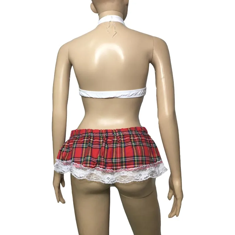 Сексуальный комплект нижнего белья размера плюс, бюстгальтер для школьниц, топ, кружевная клетчатая мини-юбка, школьная форма, костюм для ролевых игр, эротическая одежда