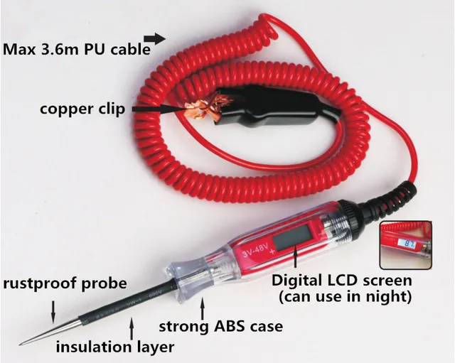 Universal 3-48V Automotive LCD Digital Circuit Tester Voltage Meter Pen Car Truck Circuit Scanner Power Probe Diagnostic Tool 