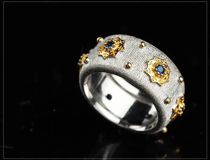 CMajor S925 Стерлинговое серебро ювелирные изделия светящиеся звезды Винтаж дворец роскошные двухцветные кольца подарок для женщин