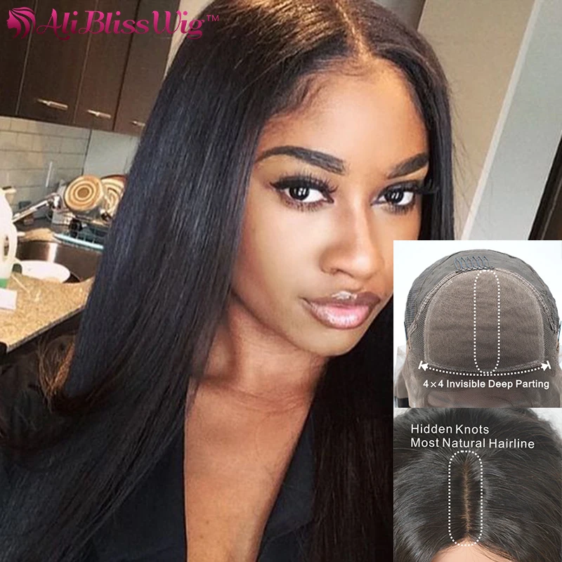 Yaki Straight Silk Base Full Lace Wig For Black Women Middle Part Lace Human Hair Wig Brazilian 