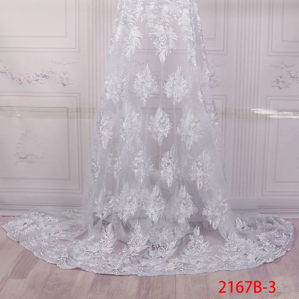 

Latest African Tulle Lace Fabric Net White Embroideredmesh Tulle Lace Fabric French Lace Fabrics For Wedding Dress XZ2167B-2