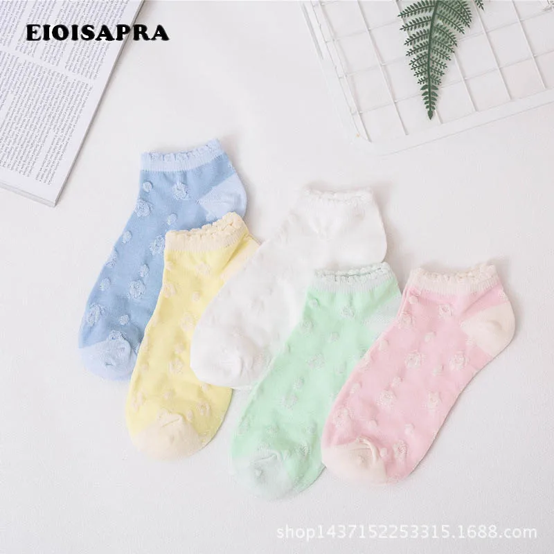 

[EIOISAPRA]Spring/Summer New Product Pure Color Mesh Cotton Socks Thin Fresh Lace Candy Color Fashion Ultrathin Short Socks