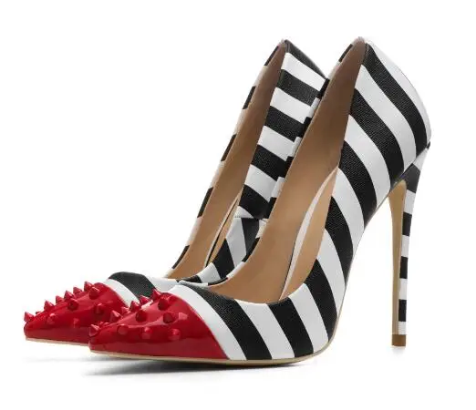 

Sexy mixed-colors pointed toe high heel pumps for women Ladies super high thin heel rivets shoes High heels Dress shoes