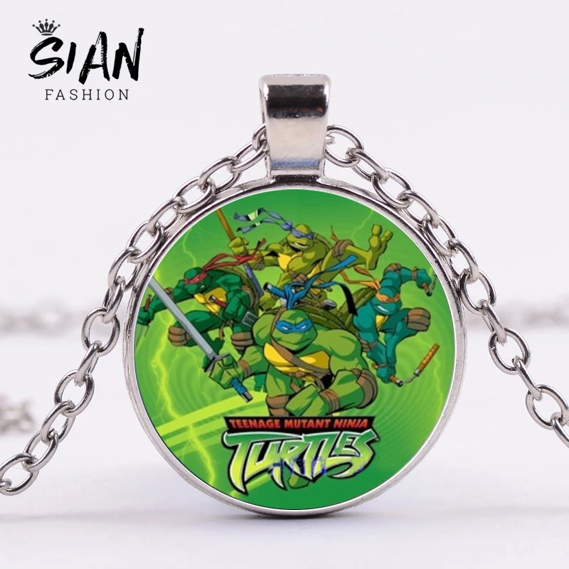 SIAN Hot Movie Teenage Mutant Ninja Turtles Necklace Round Glass Dome Necklaces Pendants Fans
