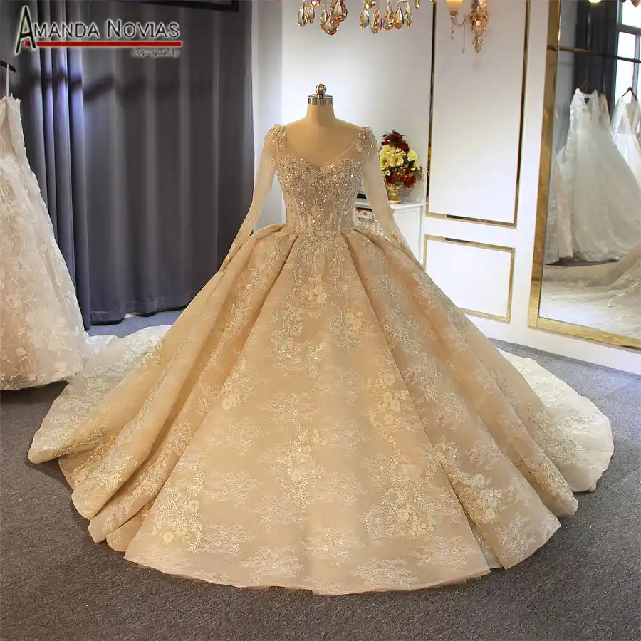Gelinlik 2020 Luxury Champagne Color Wedding Dress With Long