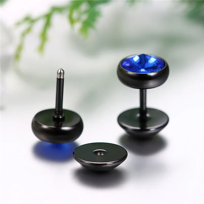 BONISKISS Stainless Steel Black Blue Barbell Stud Earrings for Men and Women - Unisex Jewelry Pendientes Brincos image 3