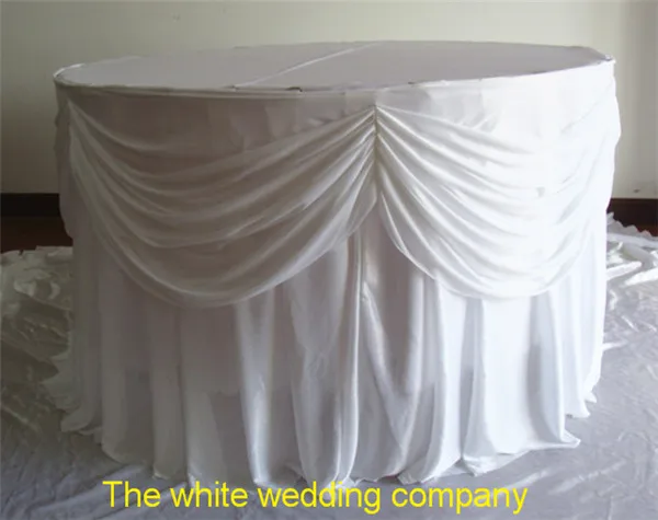 

2pcs 19ft White Ice Silk Table Skirt With Swag For Wedding Party Banquet Free Shipping
