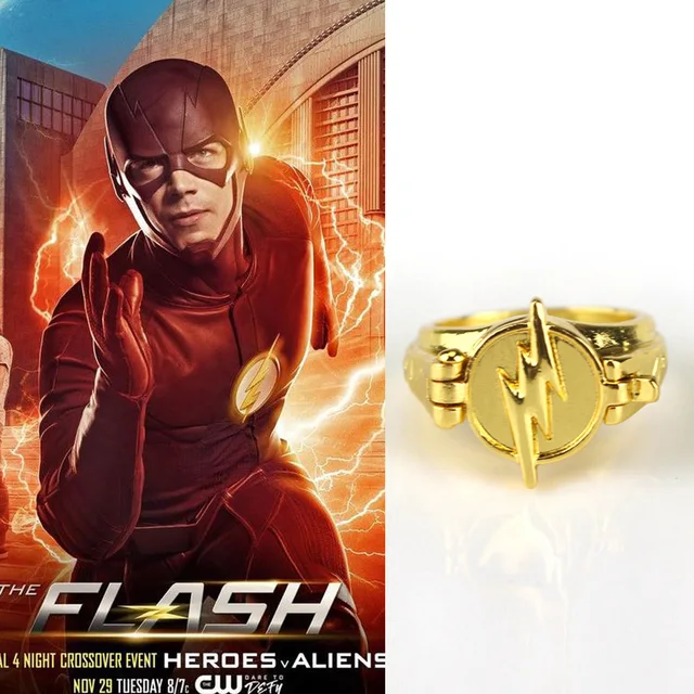 Reverse Flash Ring TV Cosplay Ring The Flash Costume Props Golden Zinc