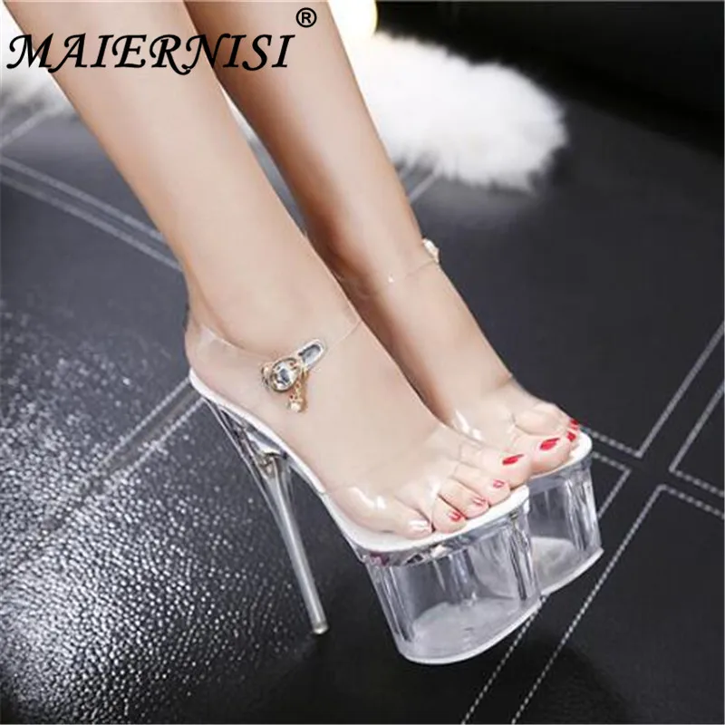 

Steel Tube Dancing Fluorescence Shine Shoes Women 2019 Summer New High Heel Peep Toe Nightclub Sandals 17.5cm Waterproof 7.5cm