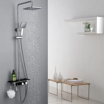 

high quality brass chrome finished wall mounted thermostatic shower faucet set with temperature display and big plate