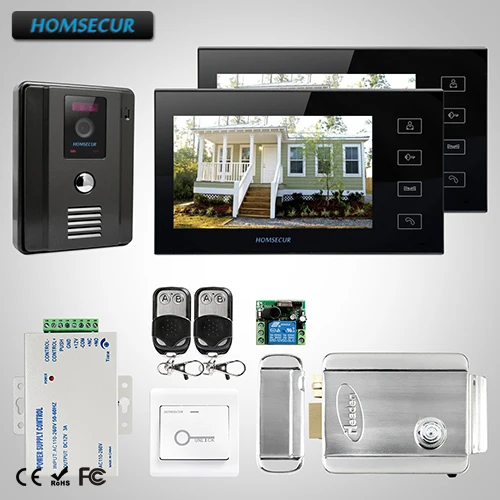 HOMSECUR " проводной Hands-free видео и аудио умный дверной звонок с черным монитором TC011-B камера+ TM704-B монитор