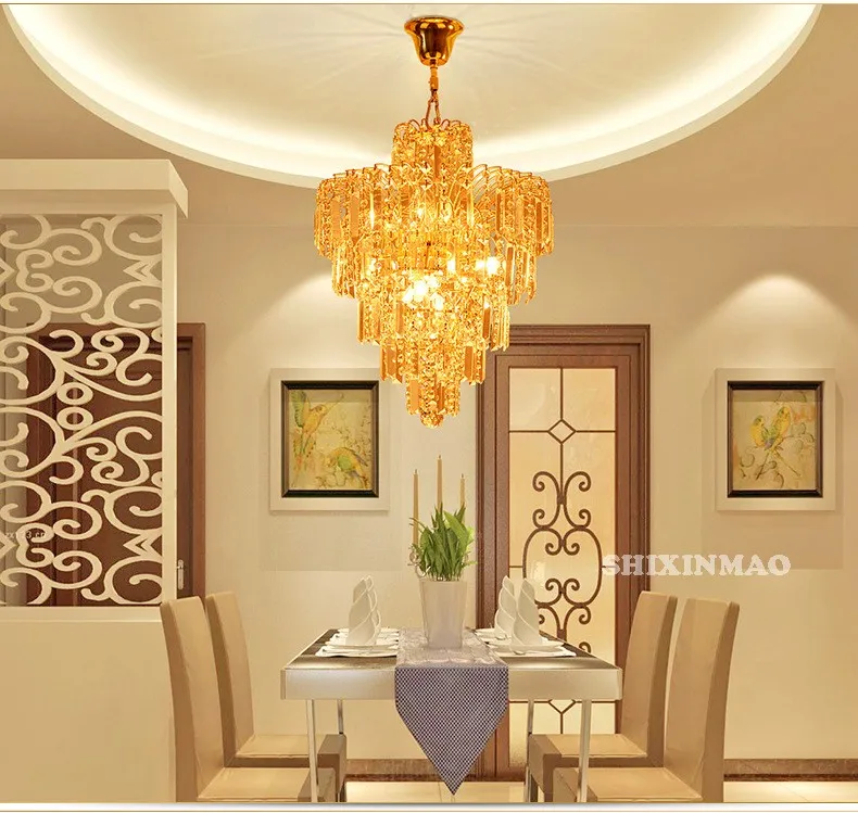 Pingente de Cristal de Luxo Sala de Estar Sala de Jantar Lâmpada Shixnimao Crys Estilo Europeu Quarto Nova Champagne Cristal 7 Lâmpada SHIXNIMAO crys Estilo Europeu pingente de