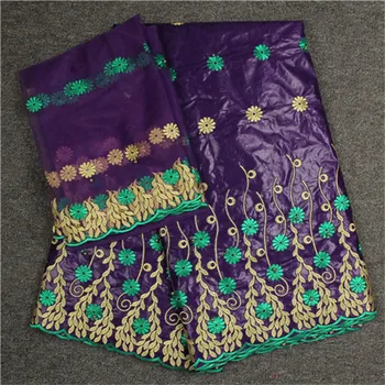 

Hot selling cotton African embroidery bazin lace fabric matching with 2y French net lace material for dress NBN66 (5+2y)