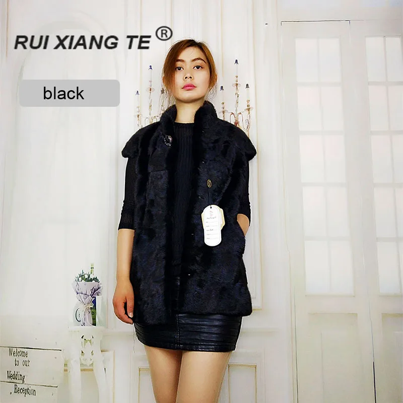 

FREE SHIPPING RuiXiangTe ladies real mink fur vest length 70cm stand collar full pelt mink vest fur vest female winter jacket