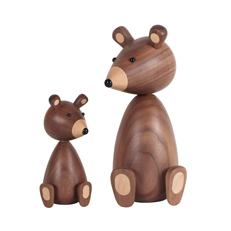 

Nordic Walnut Brown Bear Figurine Creative Solid Wood Danish Puppet European Home Decoration Crafts