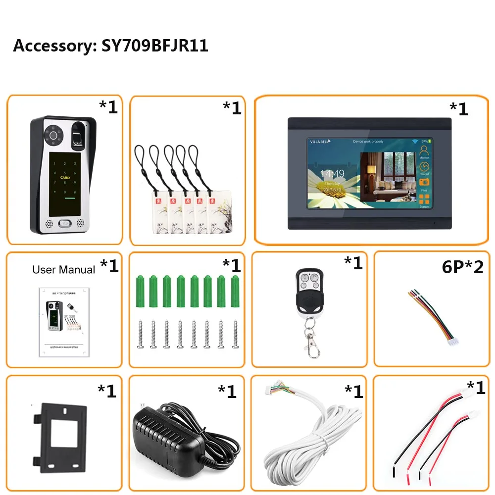 Yobang безопасности 7''сенсорный экран проводной wi-fi-отпечаток пальца IC карты видео телефон двери дверные звонки домофон системы здания