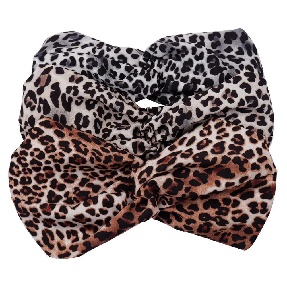 

Leopard Cross Knot Headband Girls Twisted Elastic Hair Band Knotted Turban Ladies Hair Accessories with Pattern Fashion