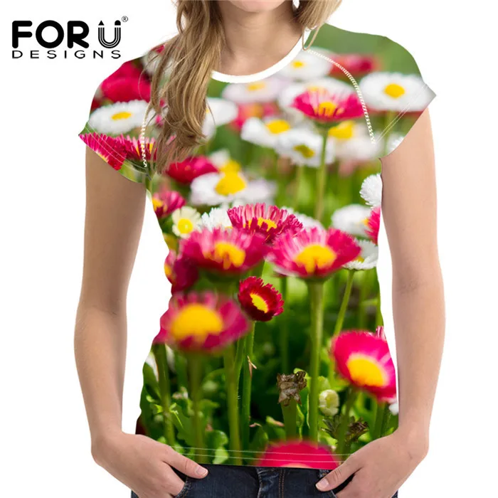 FORUDESIGNS/женская футболка, цветочный дизайн, футболки для мам, розовые цветочные розы, топы, футболки, Harajuku, женские футболки, Camiseta feminina - Цвет: W3846BV