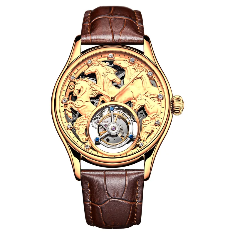 Брендовые роскошные мужские наручные часы высокого класса с турбийоном 24K золотые мужские водонепроницаемые часы автоматические механические часы Relojes Hombre подарок