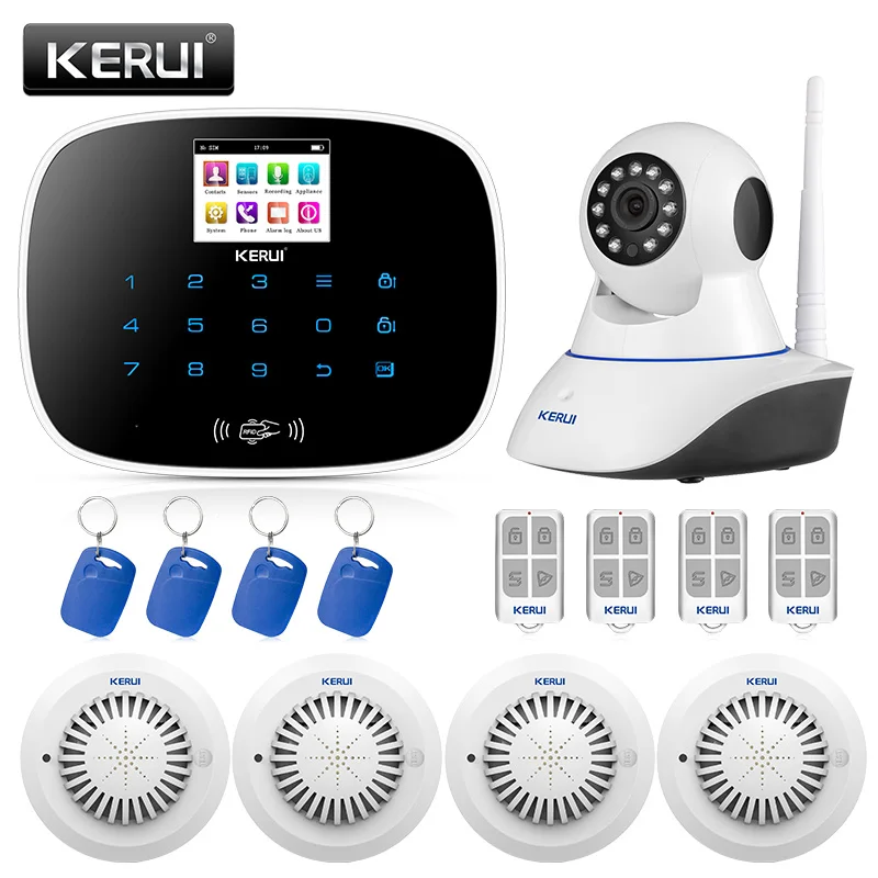 

KERUI G19Home Burglar Alarm Smart Wireless GMS Security Alarm System with Water Leakage Sensor Wired Siren Smoke Motion Detector